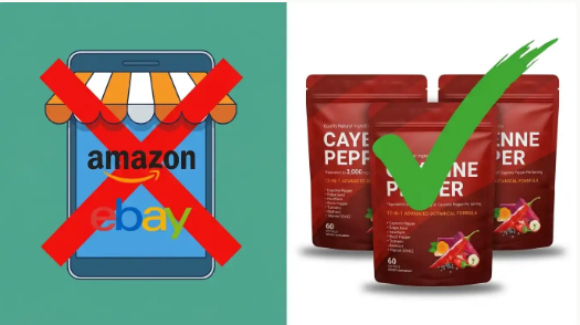 Amazon と eBay にバツ印、Cayenne Pepper の正規パッケージ